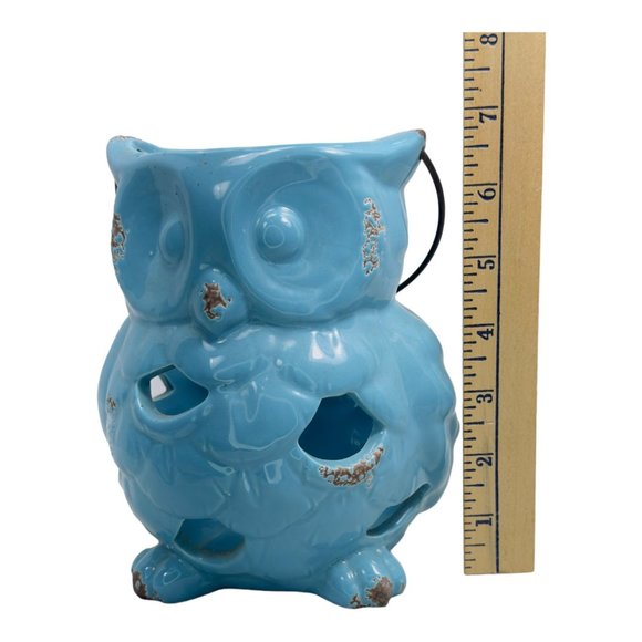Apropos Home Collection Ceramic Owl Candle Holder/ Lantern Blue 7" - Picture 11 of 12